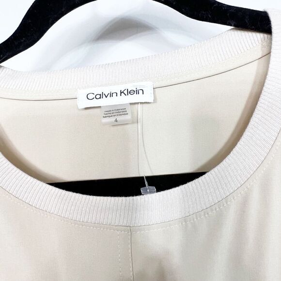 Calvin Klein Dress Womens 4 Short Sleeve Cream Lightweight Comfort Pockets New - Picture 6 of 8